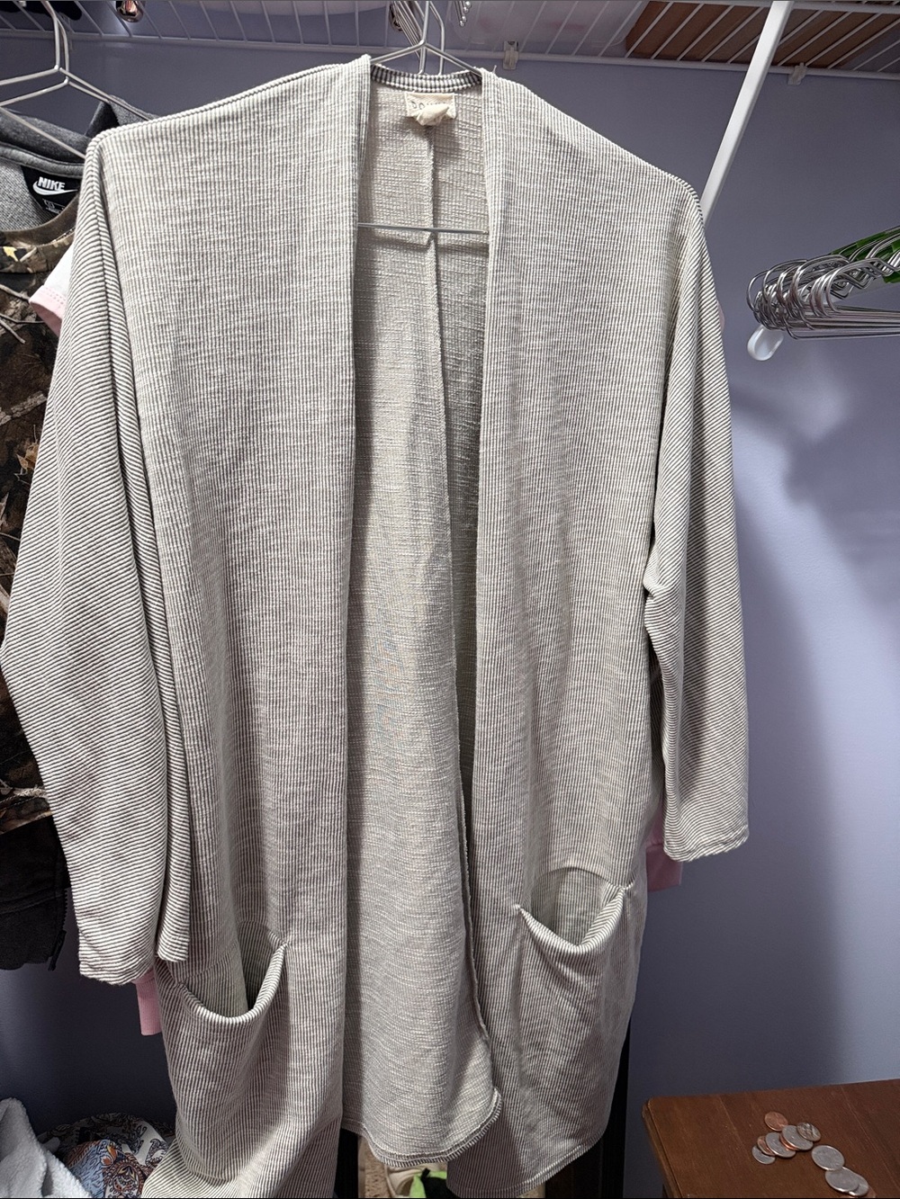 Light Beige Open Front Cardigan with Pockets